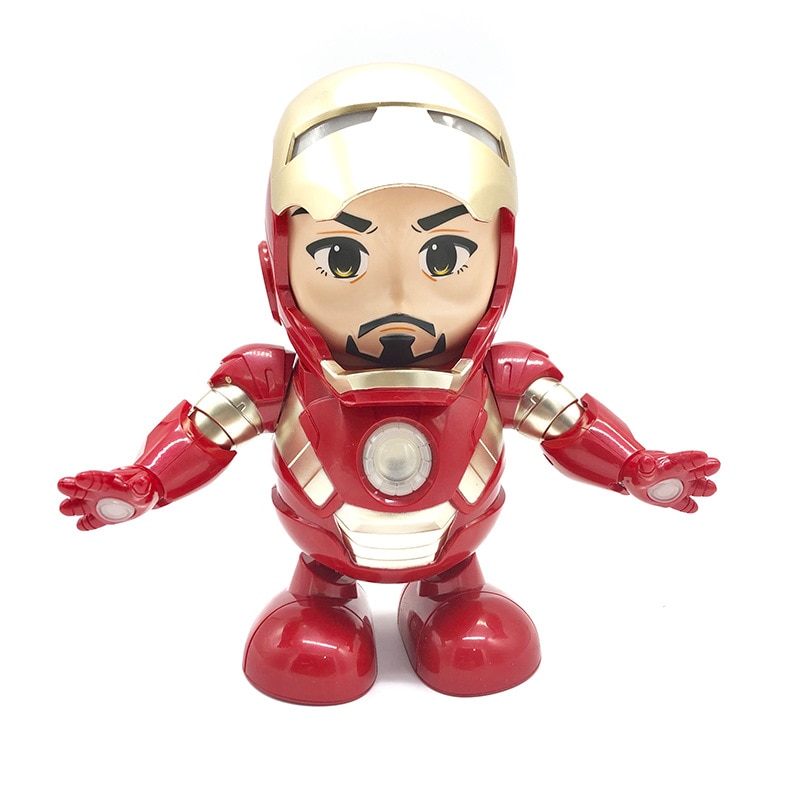 Dance Iron Man Avengers Toy Figure Dancing Robot w/LED Flashlight & Music Sound 
