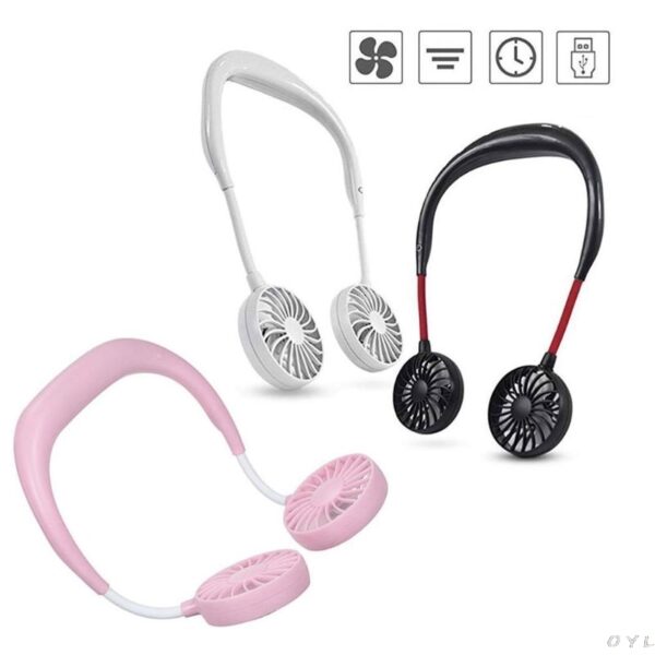 Hands free Neck Band Hands Free Hanging USB Rechargeable Dual Fan Mini Air Cooler Summer Portable 5