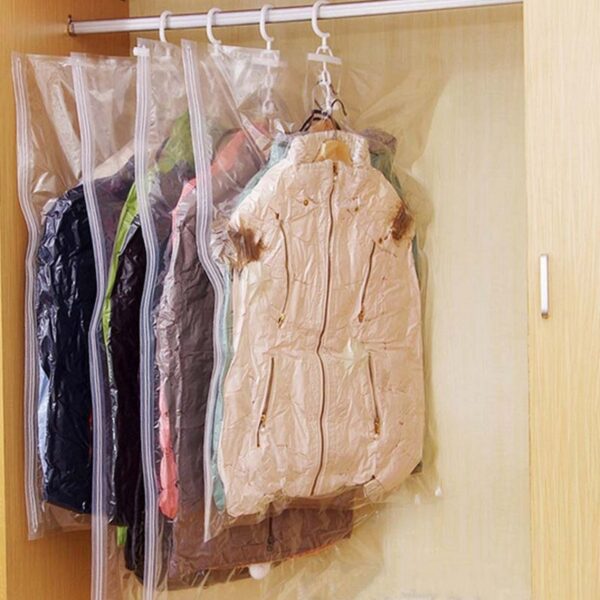 NEW Hanging Transparent Vacuum Storage Bag Closet Space Save Organizer Holders Foldable Bags Pack Clothing of