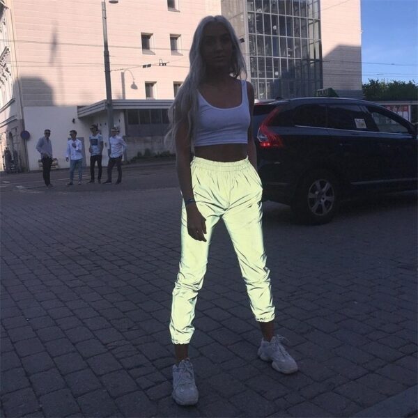 Reflective Pants Nine Pants Harem Casual Pants Hip Hop Elastic Waist Pants 3M Reflective Ladies Fashion 4