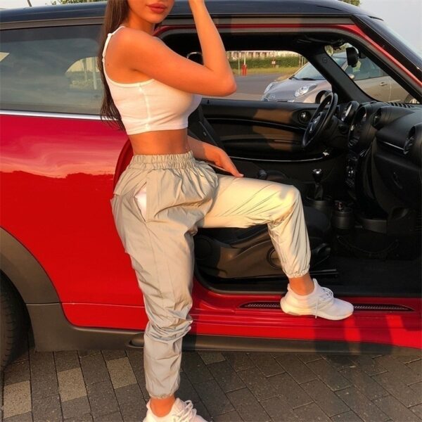 Reflective Pants Nine Pants Harem Casual Pants Hip Hop Elastic Waist Pants 3M Reflective Ladies Fashion