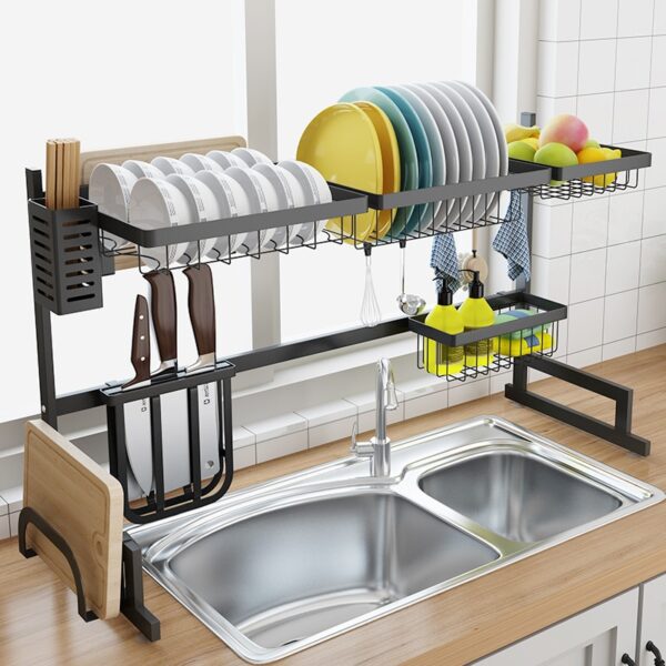 Stainless Steel Sink Drain Rack Estante sa Kusina Duha ka andana nga Floor Sink Sink Rack Dish Rack Kusina 1