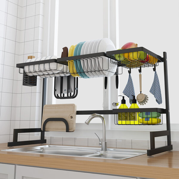 Stainless Steel Sink Drain Rack Estante sa Kusina Duha ka andana nga Floor Sink Sink Rack Dish Rack Kusina 2