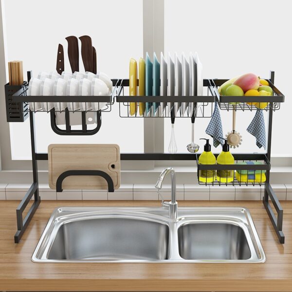 Stainless Steel Sink Drain Rack Estante sa Kusina Duha ka andana nga Floor Sink Sink Rack Dish Rack Kusina 3