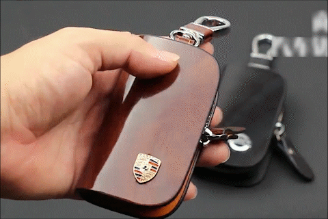 Car Logo Leather Wood Texture Car Key Case. Car Logo Leather Wood Texture Car Key Case