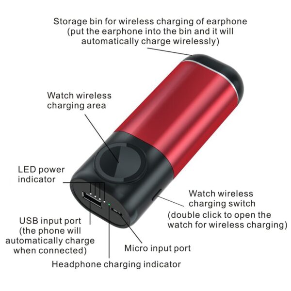 2019 bärbar laddare qi Trådlös laddning för Apple Watch Power bank Trådlös laddare 5200 mah 3 i 5