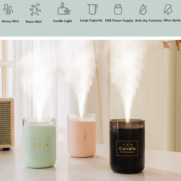 280ML Ultrasonic Air Humidifier Candle Romantic Soft Light USB Essential Oil Diffuser Car Purifier Aroma Anion 1