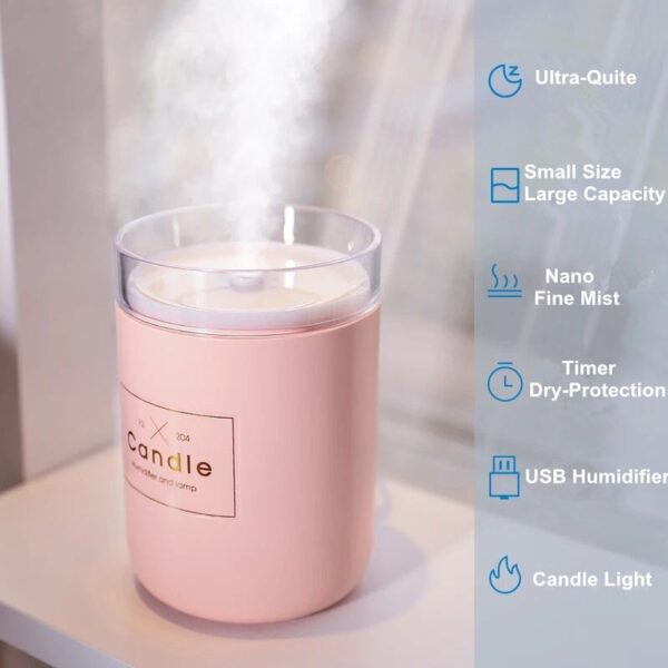 Humidifier Aeir Ultrasonach 280ML Coinnle Solas Bog Rómánsúil USB Ola Riachtanach Diffuser Car Purifier Aroma Anion 4