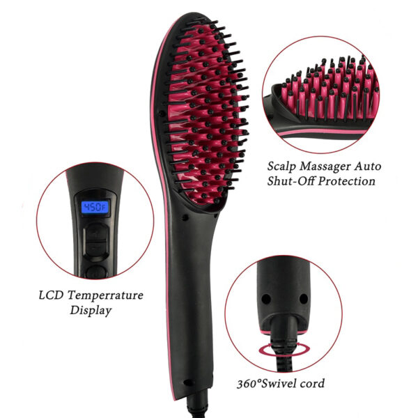 Ang Ceramic Hair Straightener Brush Dali nga Tul-id ang buhok nga Elektriko nga Comb Flat iron LCD Display Digital Heating nga buhok 5 1