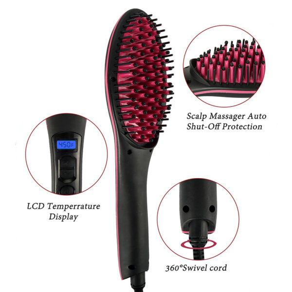 Ceramic Hair Straightener Brush Paspas Pagtul-id sa buhok Electric Comb Flat Iron LCD Display Digital Pagpainit sa buhok 5 1