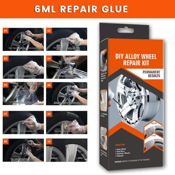 DIY Alloy Wheel Repair Adhesive Kit 5 Minutes General Purpose Silver Paint Fix Tool for Car 1 2