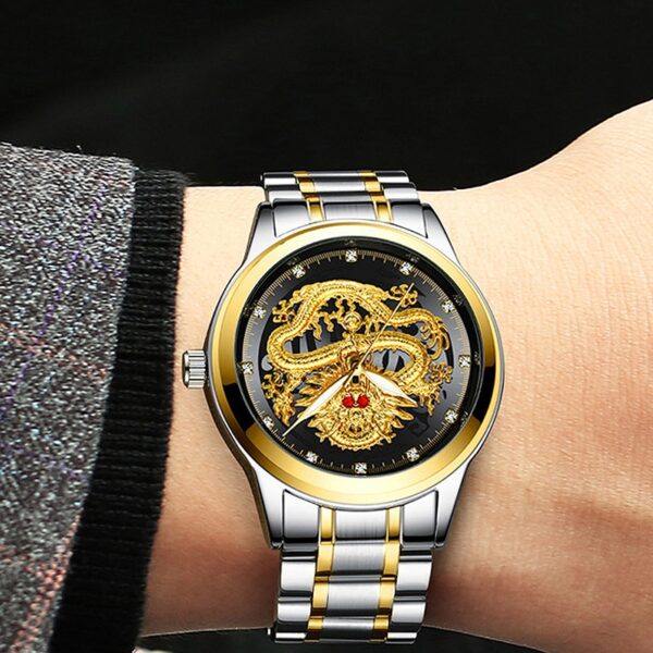 Fashion Men Watch Golden Mens Relo Top Brand Luxury Waterproof Full Steel Quartz Dragon Clock Lalaki 4