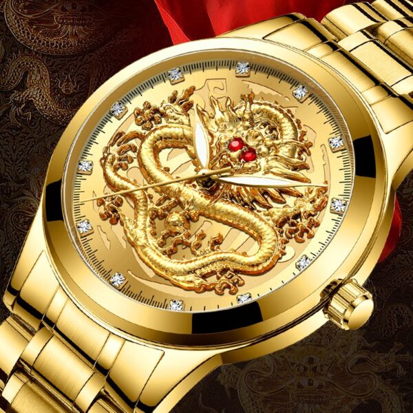 Fashion Men Watch Golden Mens Relo Top Brand Luxury Waterproof Full Steel Quartz Dragon Clock Lalaki