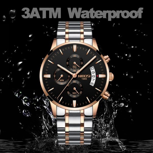 NIBOSI Men Watch Chronograph Sport Mens Watches Top Brand Luxury Waterproof Full Steel Quartz Gold Clock 2