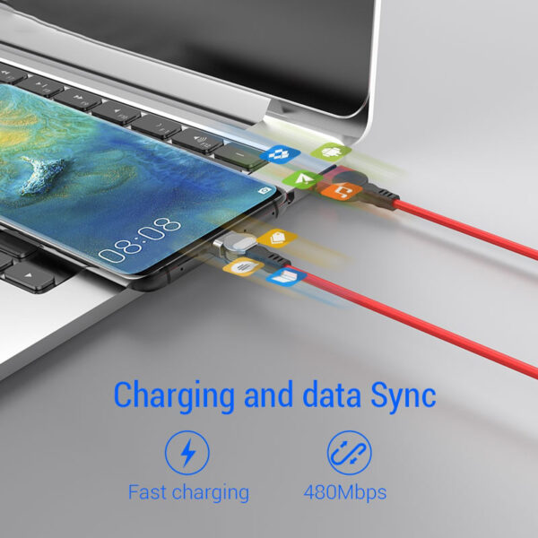 PZOZ تدوير 90 درجة كابل USB مغناطيسي 5A شاحن USB C سريع الشحن Micro USB Type 3 1