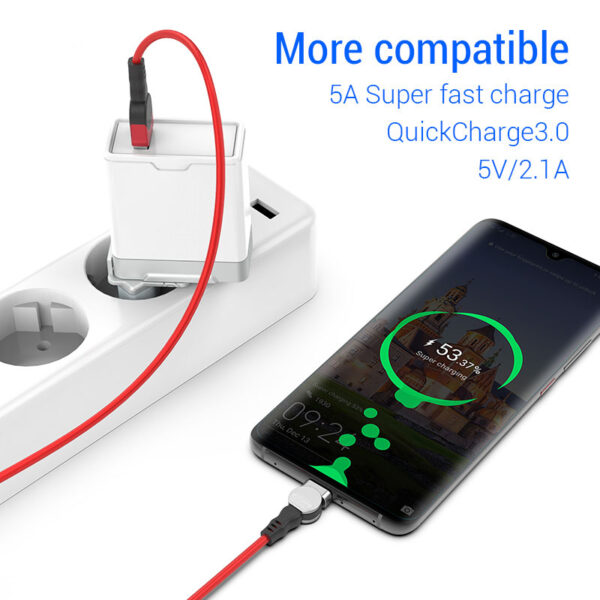 PZOZ Tenderedza 90 dhigirii Magnetic USB Cable 5A Inokurumidza Kuchaja USB C Charger Micro USB Type 4 1