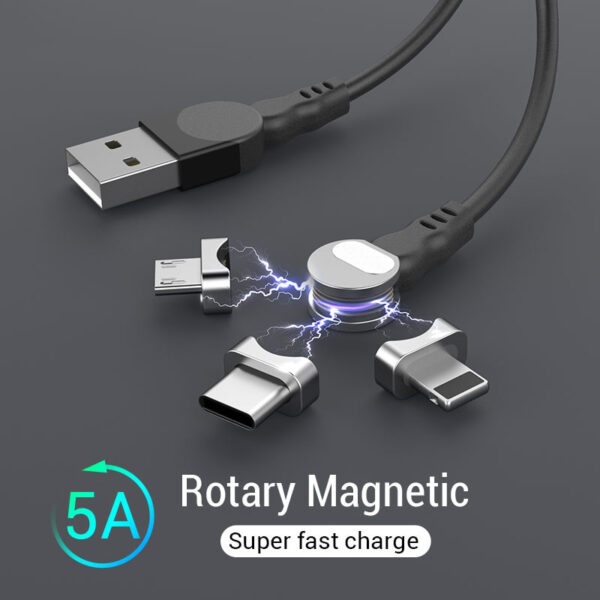 PZOZ Rotate 90 degree Magnetic USB Cable 5A Fast Charging USB C Charger Micro USB Type 7