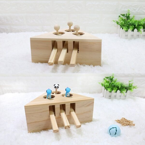 Pet Indoor Solid Wooden Exercise Toy Cat Interactive 5 holed Mouse Seat Scratch Bite Toys 2