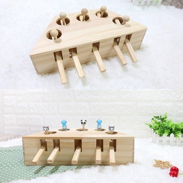 Pet Indoor Solid Wooden Exercise Toy Cat Interactive 5 holed Mouse Seat Scratch Bite Toys 3