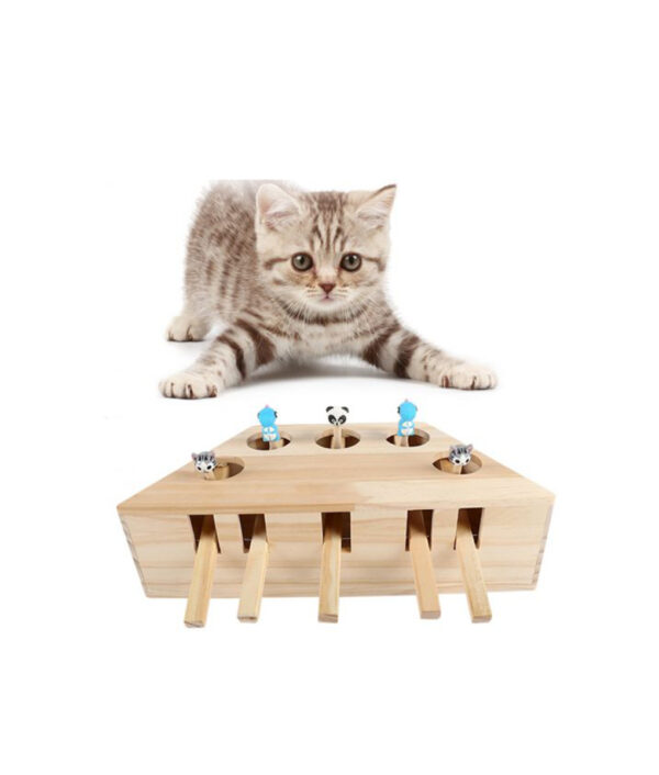 Pet Indoor Solid Wooden Exercise Toy Cat Interactive 5 holed Mouse Seat Scratch Bite Toys 510x510 1