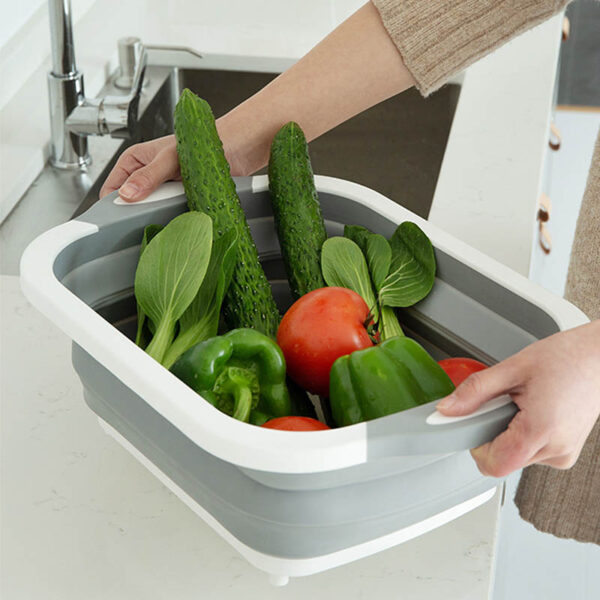 TEENRA Folding Chopping Board Vegetable Fruit Washing Basket Silicone Kitchen Cutting Block Chopping Blocks Sinks Drain 5