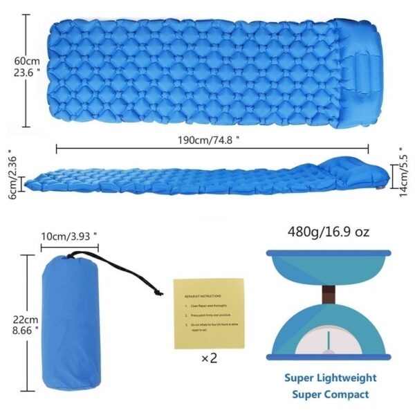 Ultralight Outdoor Inflatable Cushion Sleeping Pad Picnic Compact Camping Mat Air Pad para sa Camping Hiking Travel 4