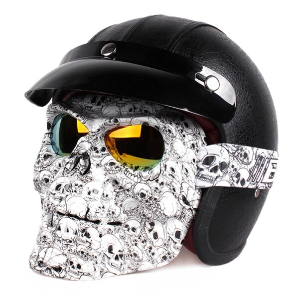 Glass Vintage Skull Motorcycle Glass nwere ike ịpụpụ Modular Masks motocycle Goggles Mouth Filter Motocross Glasses Moto Helmet Glasses 2