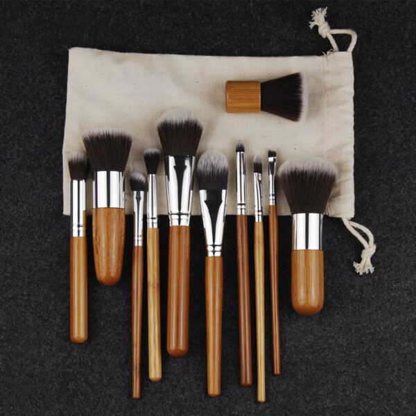 11PCS Professional Bamboo Makeup Brushes Set Cosmetics Foundation Make Up Brush Tools Kit for Powder Blusher