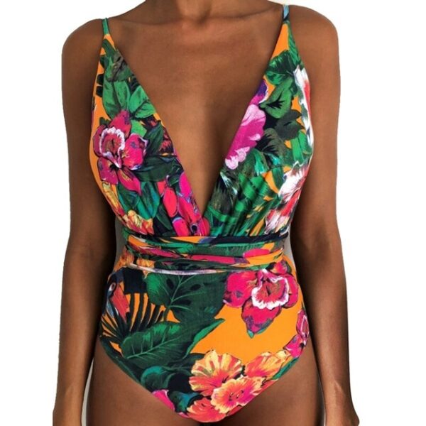 2019 New Women Sexy Print Brazilian One Piece Swimsuit Floral Retro Thong High Waist Bodysuit Backless 4.jpg 640x640 4