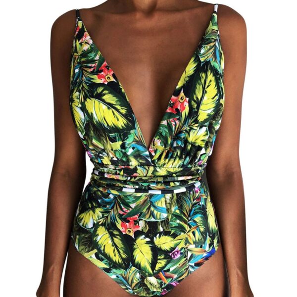 2019 New Women Sexy Print Brazilian One Piece Swimsuit Floral Retro Thong High Waist Bodysuit Backless