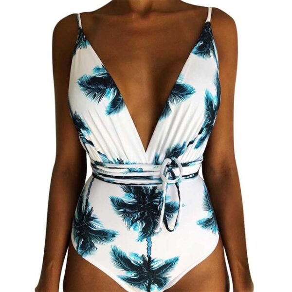 2019 New Women Sexy Print Brazilian One Piece Swimsuit Floral Retro Thong High Waist Bodysuit