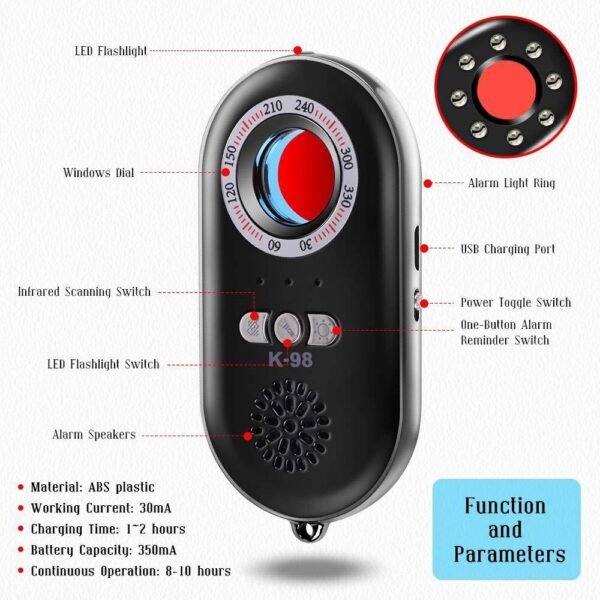 Anti Sp y Camera Detector Infrared Portable Personal Alarm 3in1 Functionality Defense Emergency Alert with 1