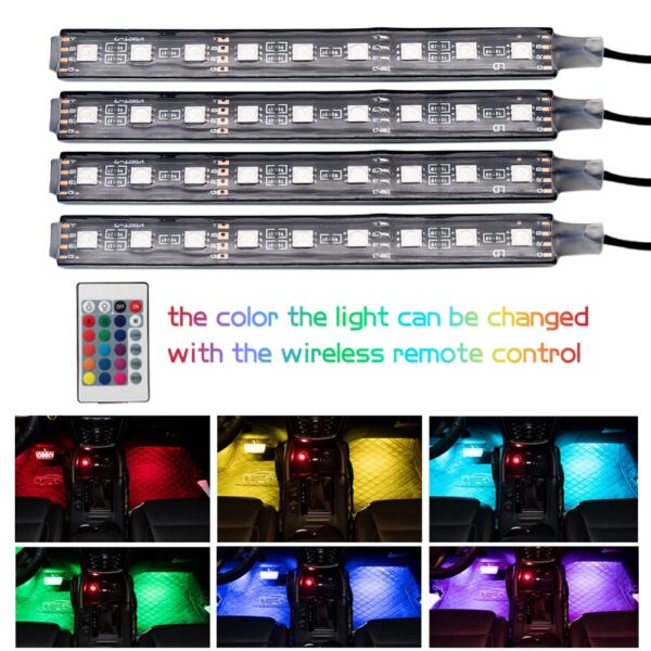 Car RGB LED Strip Light Car Styling Dekorasyon nga Automobile Atmosphere Lamps Car Interior Light Wireless Remote 1