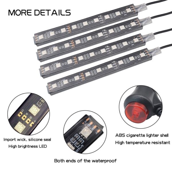 Automobilis RGB LED juostinis apšvietimas Automobilio stiliaus dekoratyvinis automobilių atmosferos lempos Automobilio salono apšvietimas belaidis nuotolinio valdymo pultas 2