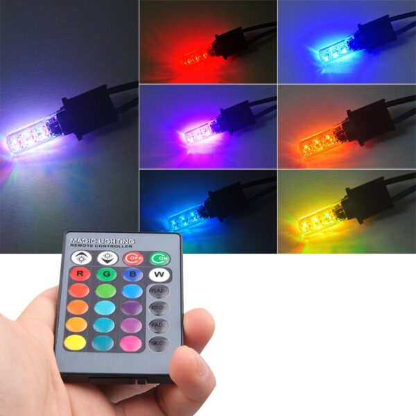 LED T10 Remote Control W5W 501 RGB Түстү өзгөртүүчү унаа сынагы капталдагы лампочка Авто декоративдүү 3