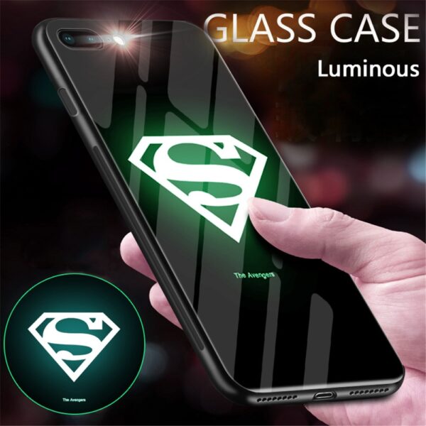 Marvel Avengers Batman Spiderman Luminous Case For iPhone XS MAX XR Noctilucous Glass Case For iphone 1