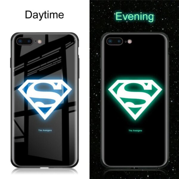 Marvel Avengers Batman Spiderman Luminous Case For iPhone XS MAX XR Noctilucous Glass Case For iphone 3