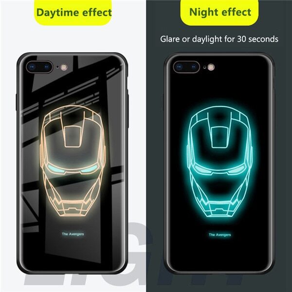 Marvel Avengers Batman Spiderman Luminous Case For iPhone XS MAX XR Noctilucous Glass Case For iphone 3.jpg 640x640 3