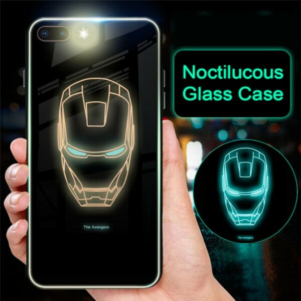 Marvel Avengers Batman Spiderman Luminous Case For iPhone XS MAX XR Noctilucous Glass Case For iphone 5