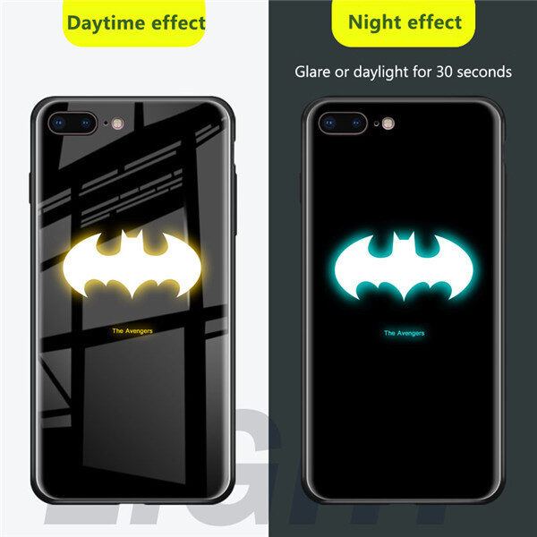 Marvel Avengers Batman Spiderman Luminous Case For iPhone XS MAX XR Noctilucous Glass Case For