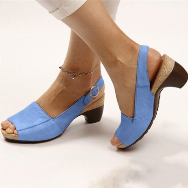 PU leather women roman sandals chunky mid heels vintage ladies shoes summer sexy open toe platform 3