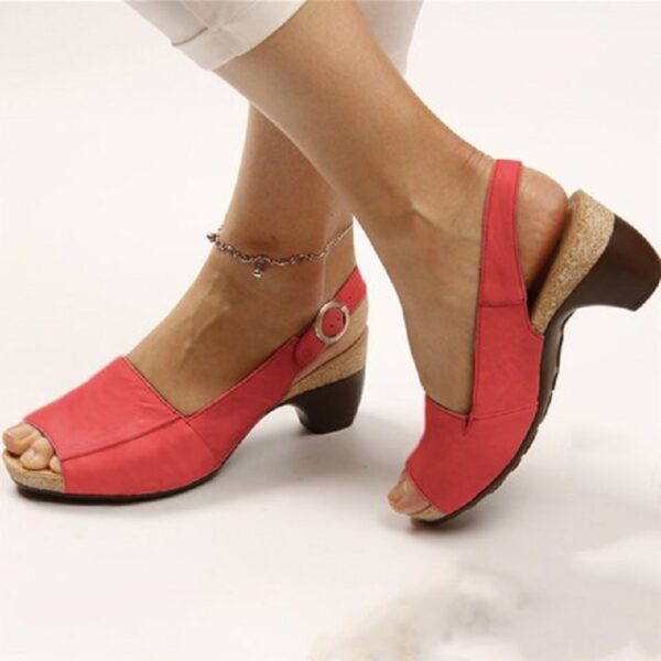 PU leather women roman sandals chunky mid heels vintage ladies shoes summer sexy open toe platform 4