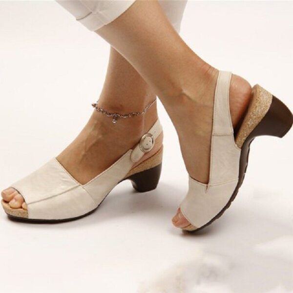 PU leather women roman sandals chunky mid heels vintage ladies shoes summer sexy open toe platform e1562264991467