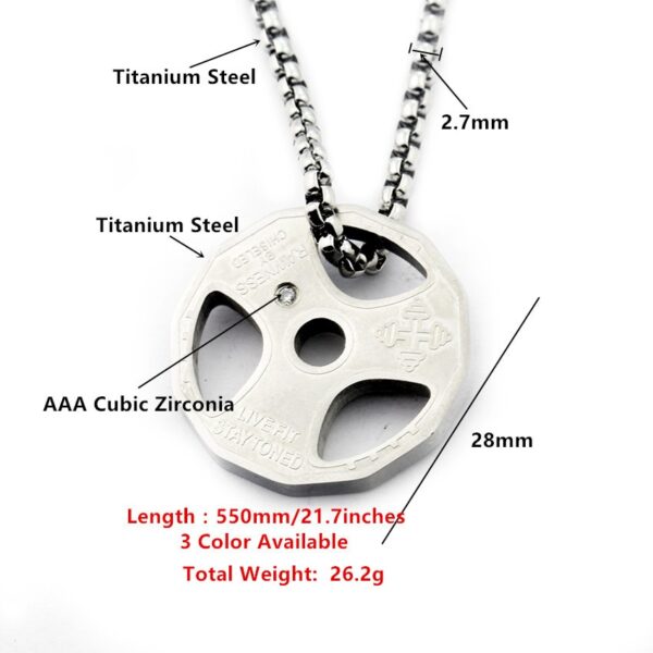 Titanium Stainless Steel Fitness Gym Necklace Weight Plate Barbell Dumbbell Weightlifting Bodybuilding Crossfit Exercise Jewelry 3