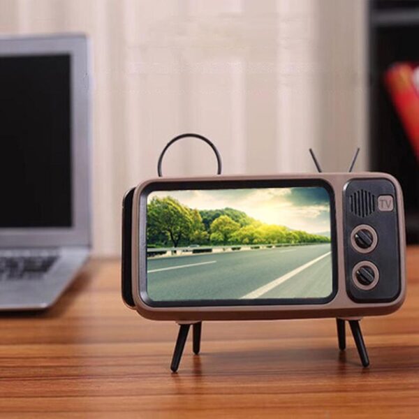 3 In 1 Wireless Peaker Retro TV Mini Portable Bluetooth Bass Speaker Mobile Phone Holder Speaker 3