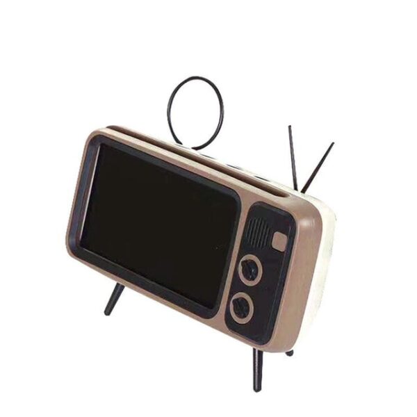 Bezdrátový reproduktor 3 v 1 Retro TV Mini přenosný Bluetooth basový reproduktor Držák mobilního telefonu