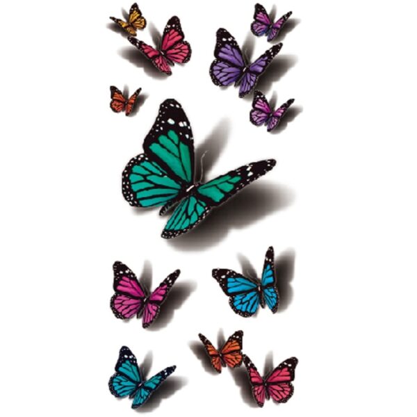 3D Butterfly Tattoo Decals Body Art Decal Flying Butterfly წყალგაუმტარი ქაღალდი დროებითი ტატუ ხილის ცხოველის ყვავილი 1