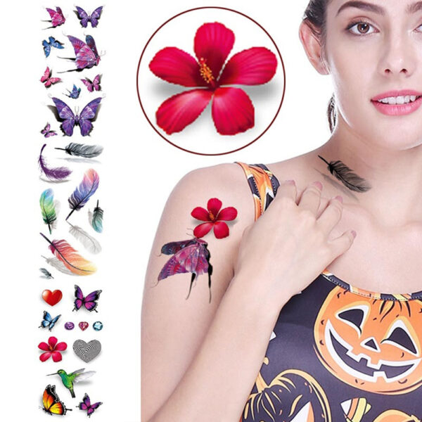 3D Butterfly Tattoo Decals Body Art Decal Flying Butterfly წყალგამძლე ქაღალდი დროებითი ტატუ ხილის ცხოველის ყვავილი 2 1