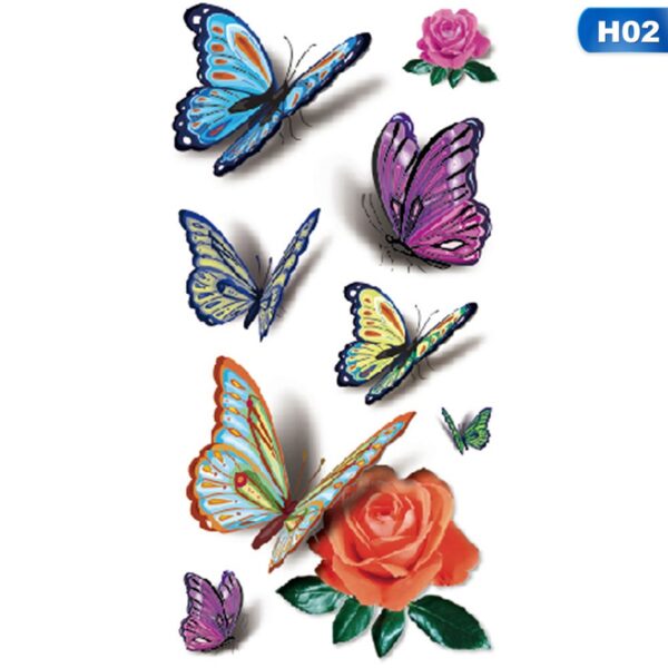 3D Butterfly Tattoo Decals Body Art Decal Flying Butterfly წყალგაუმტარი ქაღალდი დროებითი ტატუ ხილის ცხოველის ყვავილი 4