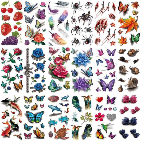 3D Butterfly Tattoo Decals Body Art Decal Flying Butterfly Waterproof Paper Temporary Tattoo Fruit Animal Flower 6